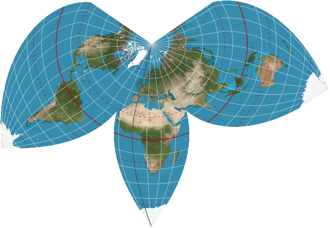 Bonne, standard parallel = 48.5; Lambert equal-area conic, standard parallel = 23.5.