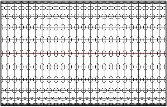Gall–Peters, 15° graticule with Tissot indicatrix